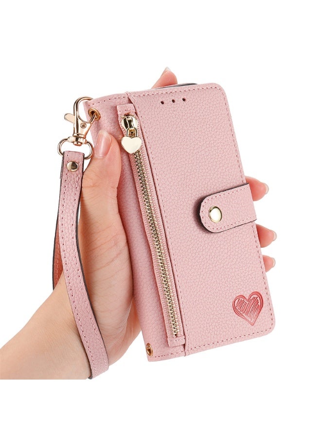 Wallet Style Phone Case for iPhone16 Pro Max 2024 5G Zipper Pocket Wallet with Shoulder Strap Wrist Strap, PU Leather Stand RFID Flip Card Holder - Image 3